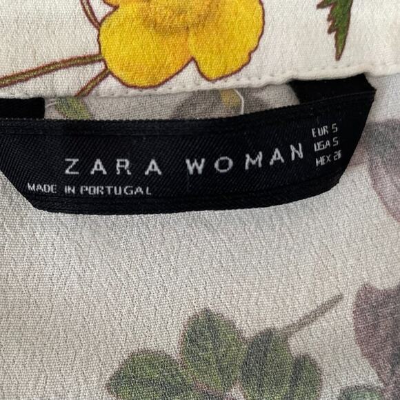 Zara Ivory Floral V-Neck Ruffle 3/4 Sleeve High Low Blouse/Top Size, S - Picture 9 of 14